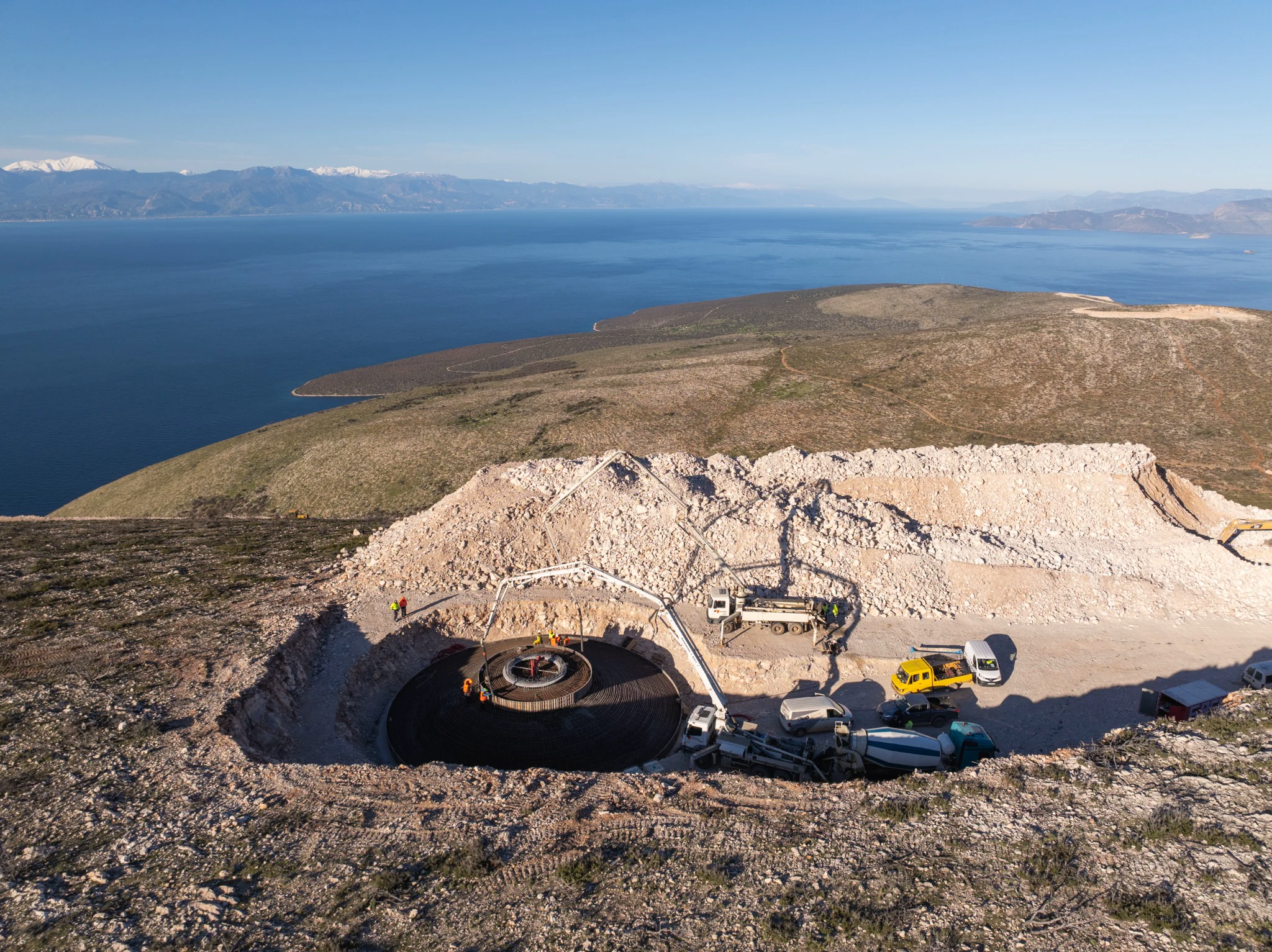 Aerial documentation of a wind turbine foundation construction site by Mike Pavlou
